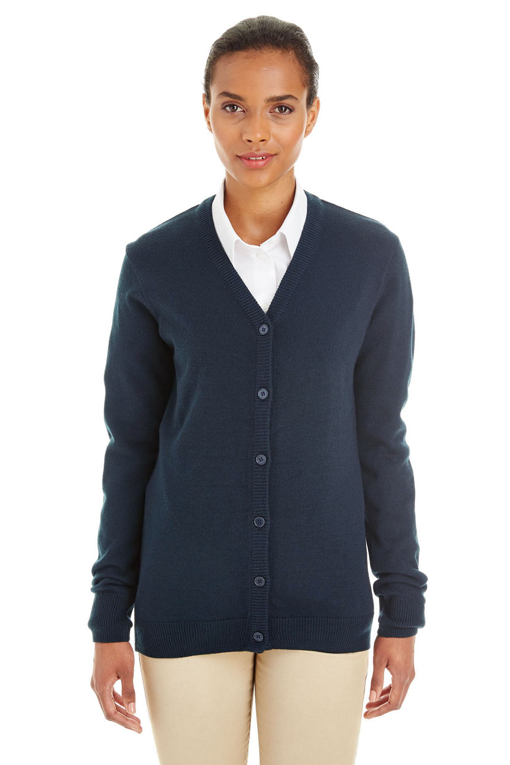 Navy blue button down sweater women's sale