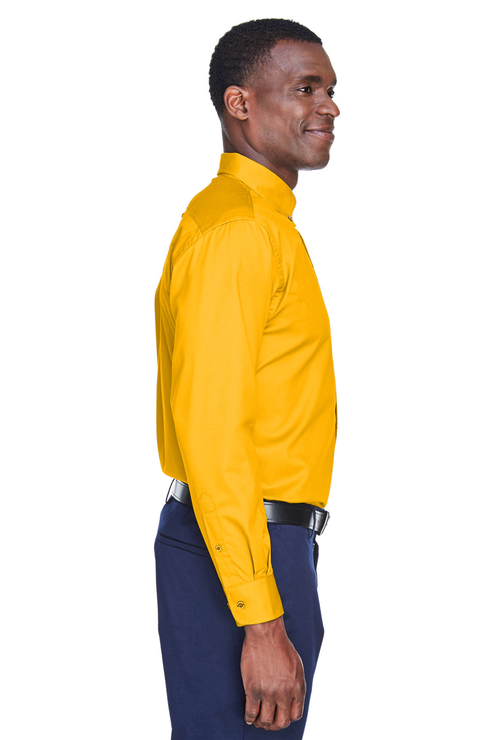 Harriton M500/M500T Mens Wrinkle Resistant Long Sleeve Button Down Shirt w/ Pocket Sunray Yellow Model Side