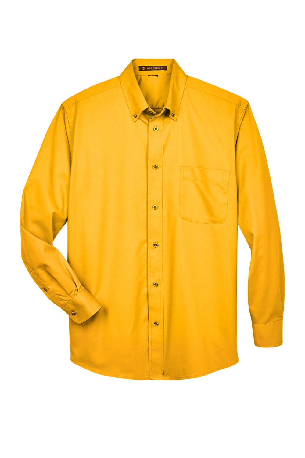 Harriton M500/M500T Mens Wrinkle Resistant Long Sleeve Button Down Shirt w/ Pocket Sunray Yellow Flat Front