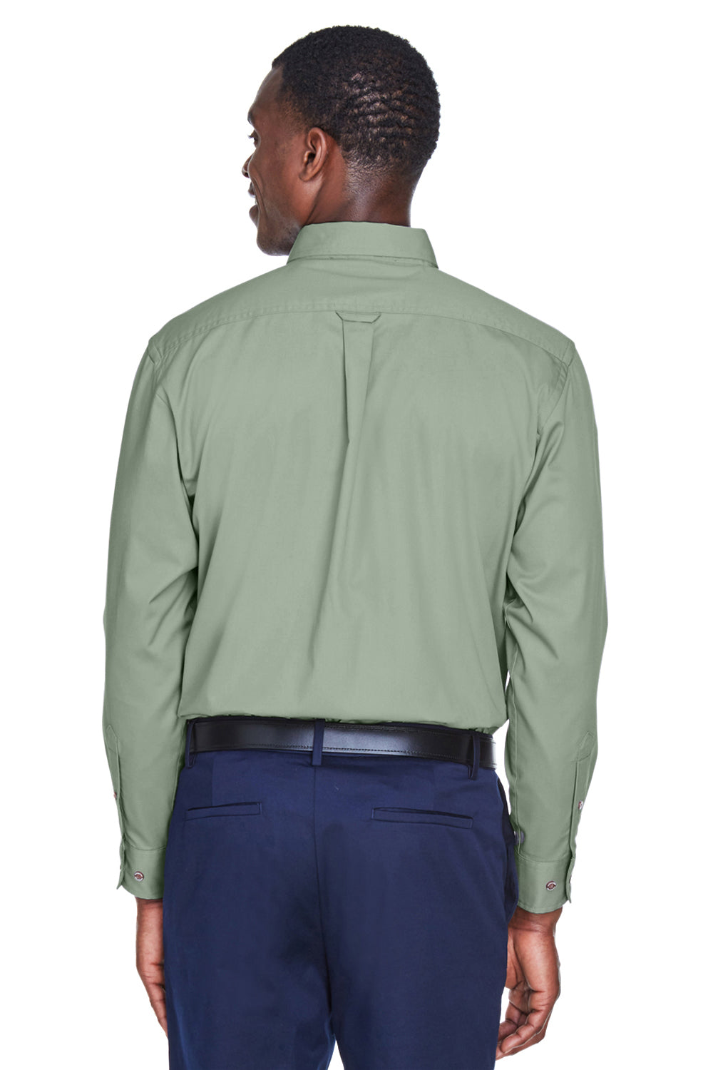 Harriton M500/M500T Mens Wrinkle Resistant Long Sleeve Button Down Shirt w/ Pocket Dill Green Model Back