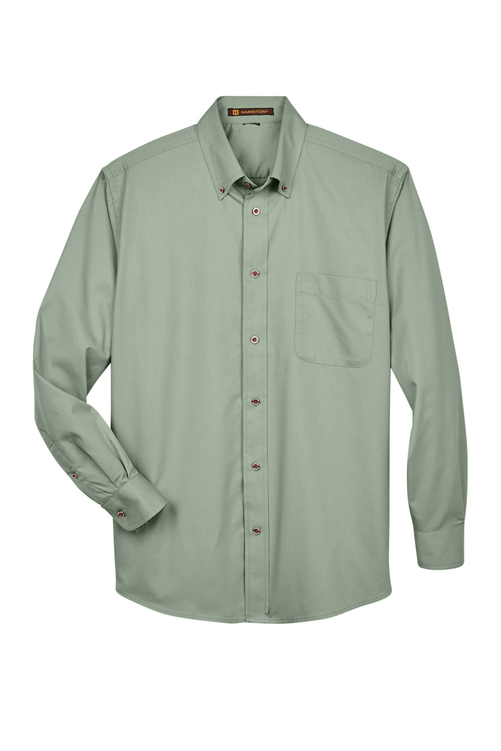 Harriton M500/M500T Mens Wrinkle Resistant Long Sleeve Button Down Shirt w/ Pocket Dill Green Flat Front