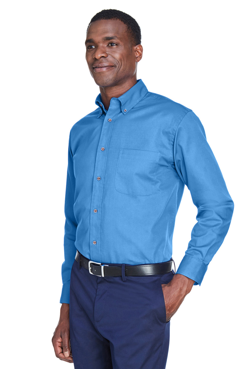 Harriton M500/M500T Mens Wrinkle Resistant Long Sleeve Button Down Shirt w/ Pocket Nautical Blue Model 3q