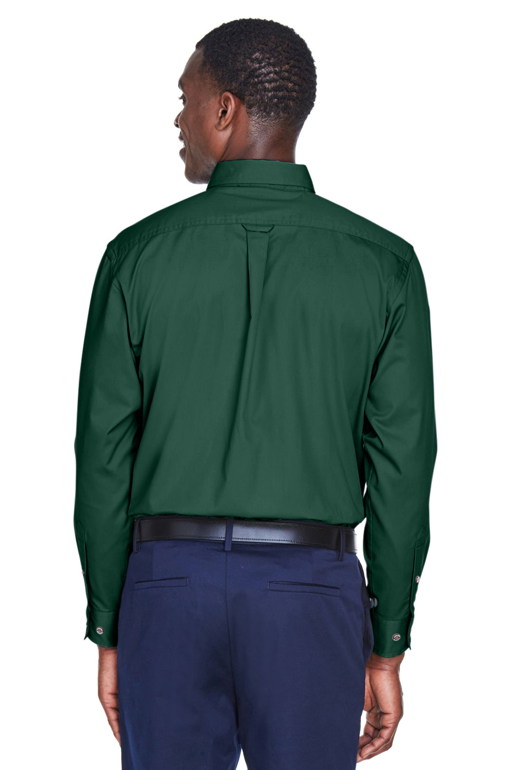 Harriton M500/M500T Mens Wrinkle Resistant Long Sleeve Button Down Shirt w/ Pocket Hunter Green Model Back