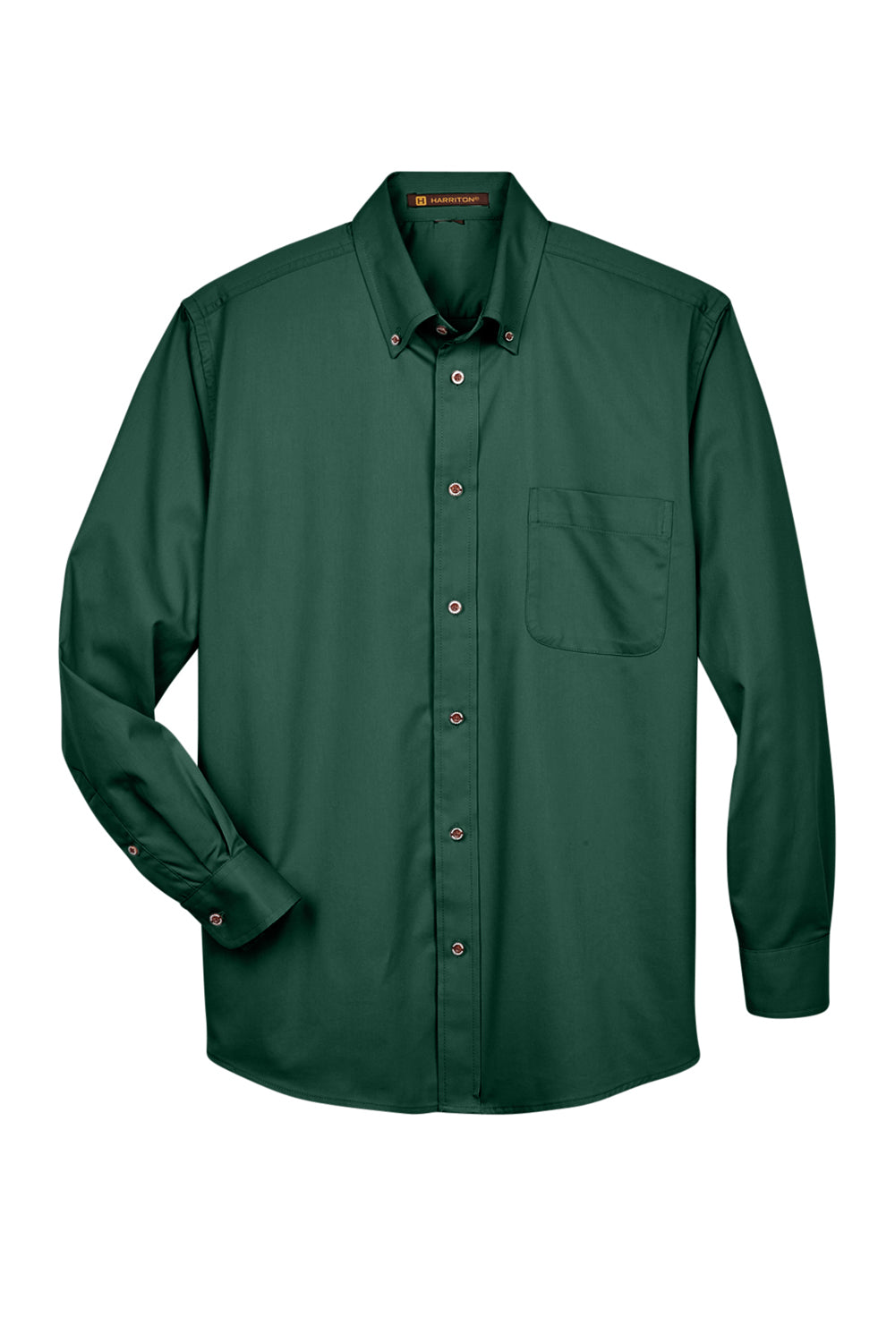 Harriton M500/M500T Mens Wrinkle Resistant Long Sleeve Button Down Shirt w/ Pocket Hunter Green Flat Front