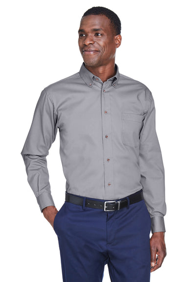 Harriton M500/M500T Mens Wrinkle Resistant Long Sleeve Button Down Shirt w/ Pocket Dark Grey Model Front