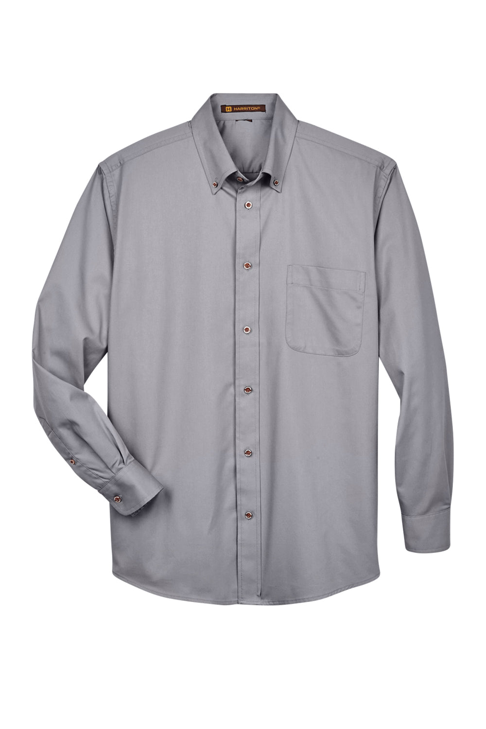 Harriton M500/M500T Mens Wrinkle Resistant Long Sleeve Button Down Shirt w/ Pocket Dark Grey Flat Front