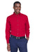 Harriton M500/M500T Mens Wrinkle Resistant Long Sleeve Button Down Shirt w/ Pocket Red Model Front