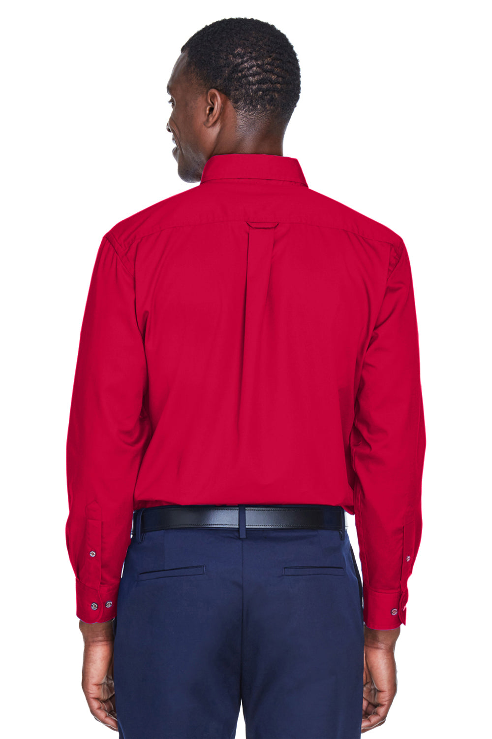 Harriton M500/M500T Mens Wrinkle Resistant Long Sleeve Button Down Shirt w/ Pocket Red Model Back