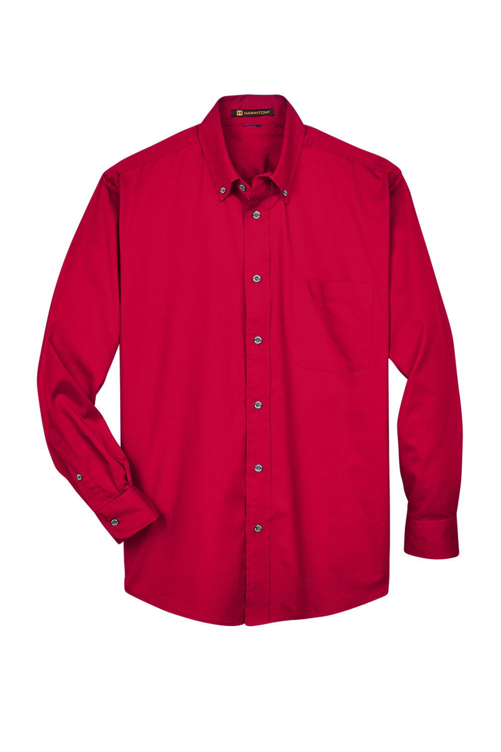 Harriton M500/M500T Mens Wrinkle Resistant Long Sleeve Button Down Shirt w/ Pocket Red Flat Front