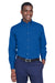 Harriton M500/M500T Mens Wrinkle Resistant Long Sleeve Button Down Shirt w/ Pocket French Blue Model Front