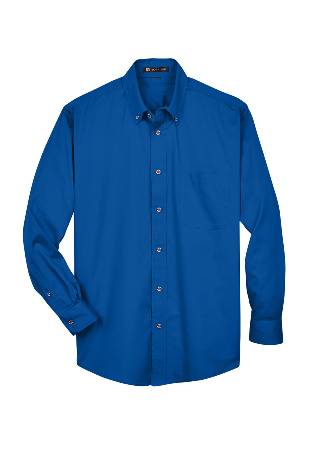 Harriton M500/M500T Mens Wrinkle Resistant Long Sleeve Button Down Shirt w/ Pocket French Blue Flat Front