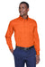 Harriton M500/M500T Mens Wrinkle Resistant Long Sleeve Button Down Shirt w/ Pocket Team Orange Model Front