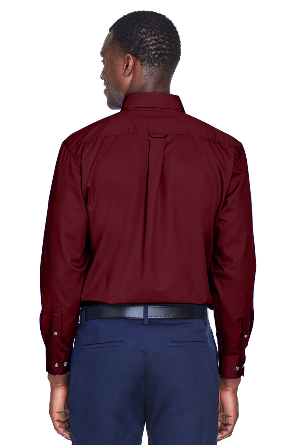 Harriton M500/M500T Mens Wrinkle Resistant Long Sleeve Button Down Shirt w/ Pocket Wine Model Back