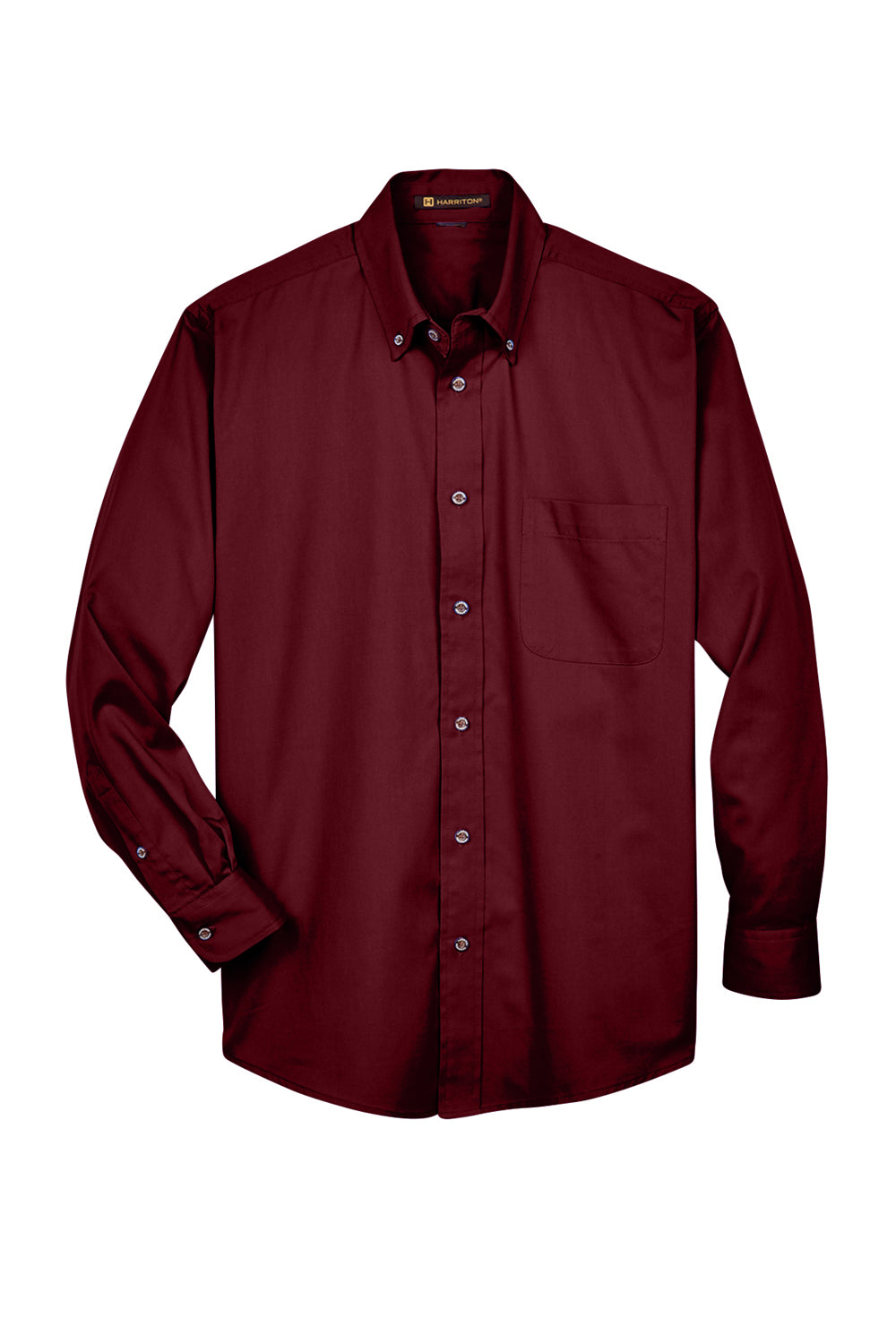 Harriton M500/M500T Mens Wrinkle Resistant Long Sleeve Button Down Shirt w/ Pocket Wine Flat Front