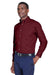 Harriton M500/M500T Mens Wrinkle Resistant Long Sleeve Button Down Shirt w/ Pocket Wine Model 3q