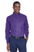 Harriton M500/M500T Mens Wrinkle Resistant Long Sleeve Button Down Shirt w/ Pocket Team Purple Model Front