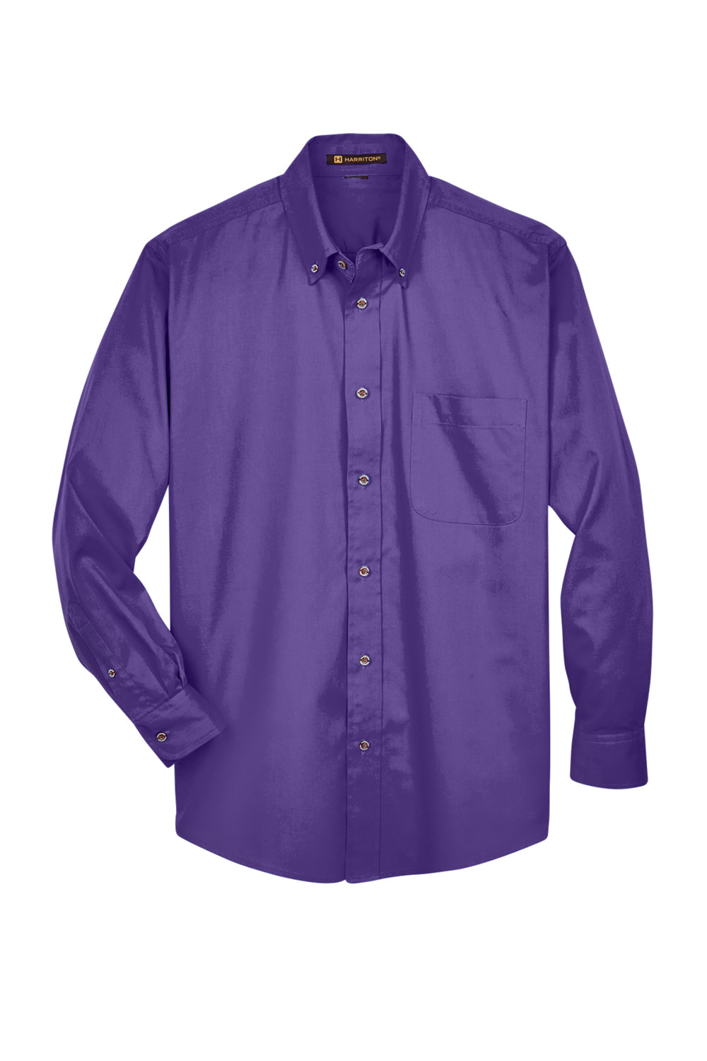 Harriton M500/M500T Mens Wrinkle Resistant Long Sleeve Button Down Shirt w/ Pocket Team Purple Flat Front