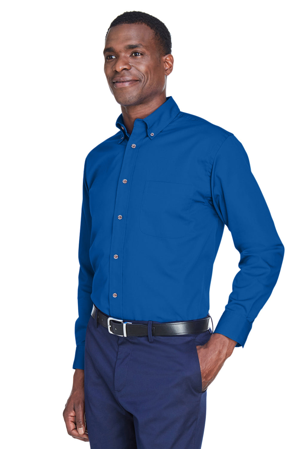 Harriton M500/M500T Mens Wrinkle Resistant Long Sleeve Button Down Shirt w/ Pocket French Blue Model 3q