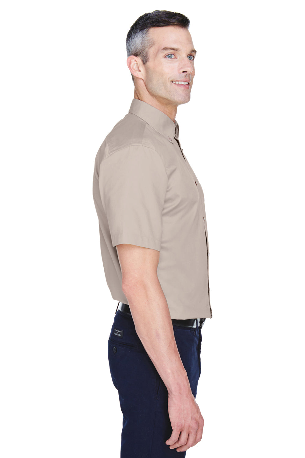 Harriton M500S Mens Wrinkle Resistant Short Sleeve Button Down Shirt w/ Pocket Stone Model Side