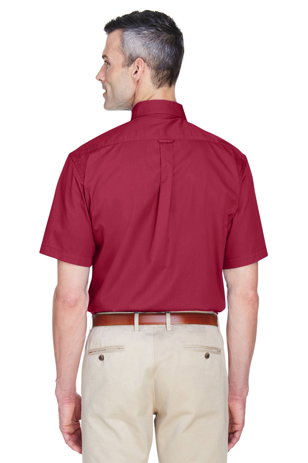 Harriton M500S Mens Wrinkle Resistant Short Sleeve Button Down Shirt w/ Pocket Wine Model Back