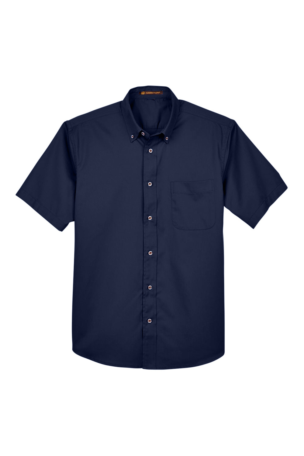 Harriton M500S Mens Wrinkle Resistant Short Sleeve Button Down Shirt w/ Pocket Navy Blue Flat Front