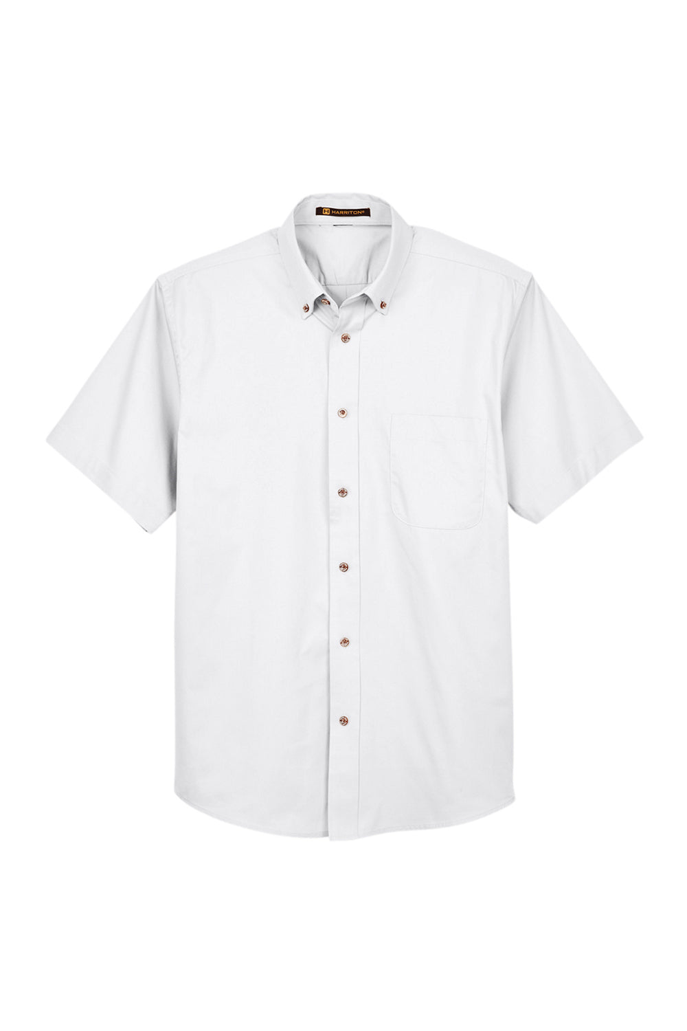 Harriton M500S Mens Wrinkle Resistant Short Sleeve Button Down Shirt w/ Pocket White Flat Front