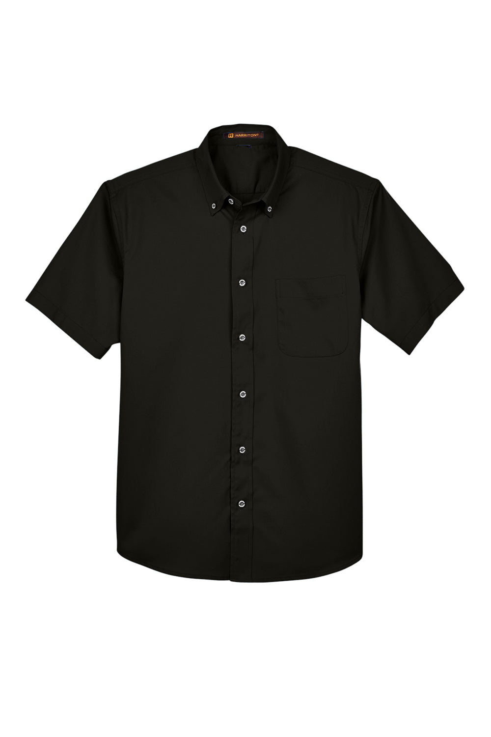 Harriton M500S Mens Wrinkle Resistant Short Sleeve Button Down Shirt w/ Pocket Black Flat Front