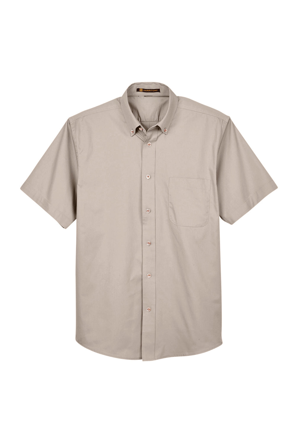 Harriton M500S Mens Wrinkle Resistant Short Sleeve Button Down Shirt w/ Pocket Stone Flat Front