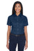 Harriton M500SW Womens Wrinkle Resistant Short Sleeve Button Down Shirt Navy Blue Model Front