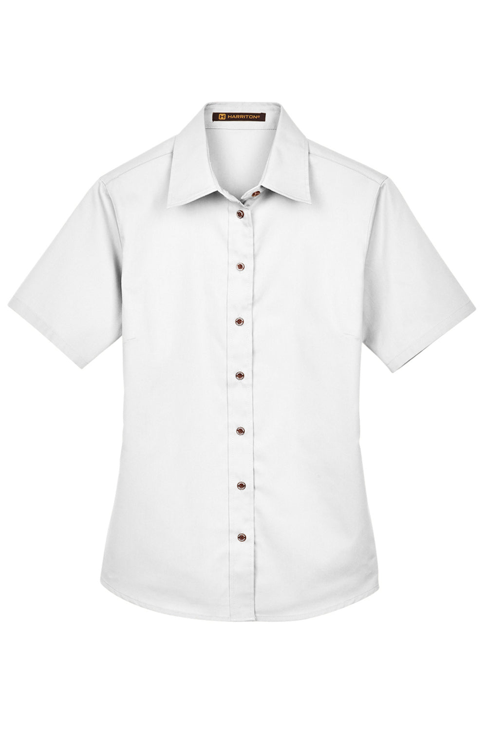 Harriton M500SW Womens Wrinkle Resistant Short Sleeve Button Down Shirt White Flat Front