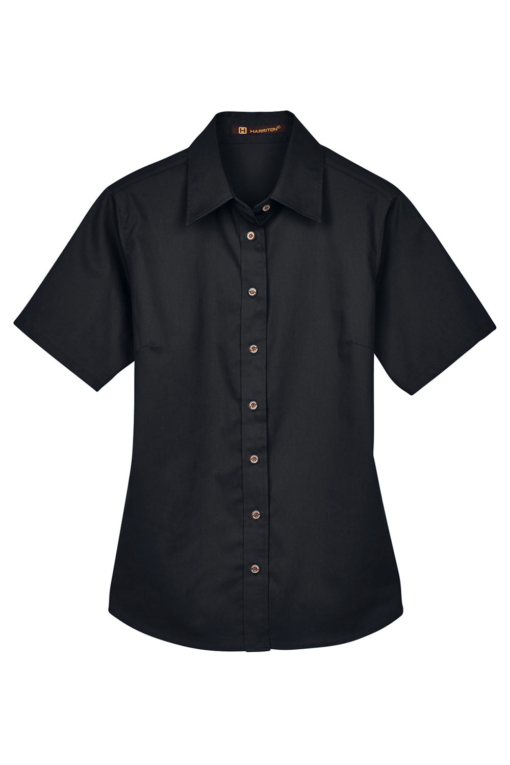 Harriton M500SW Womens Wrinkle Resistant Short Sleeve Button Down Shirt Black Flat Front