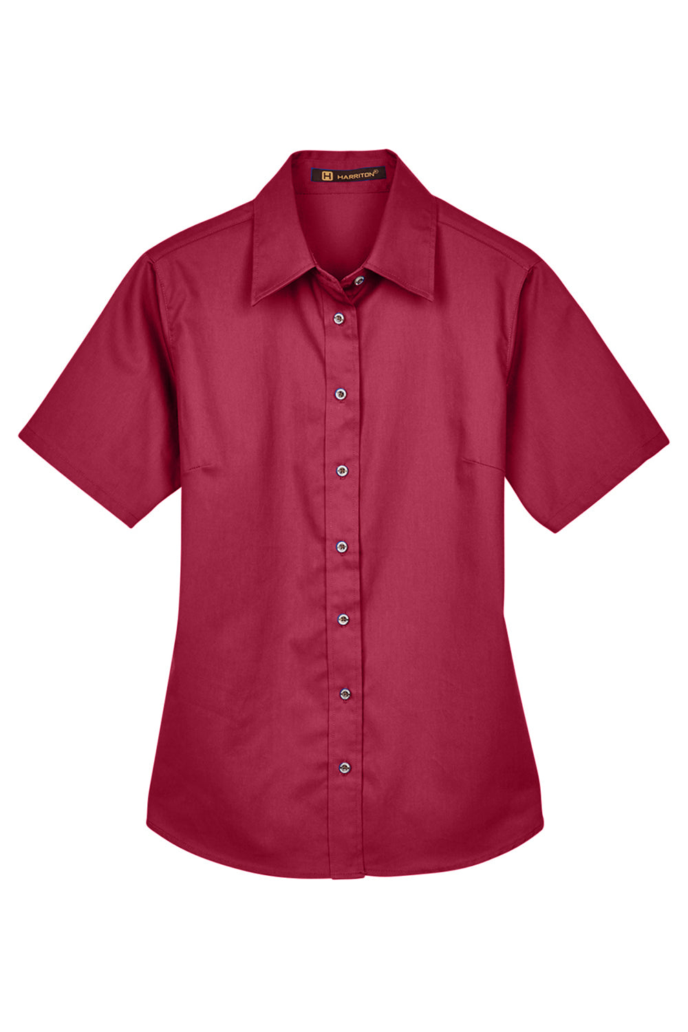 Harriton M500SW Womens Wrinkle Resistant Short Sleeve Button Down Shirt Wine Flat Front