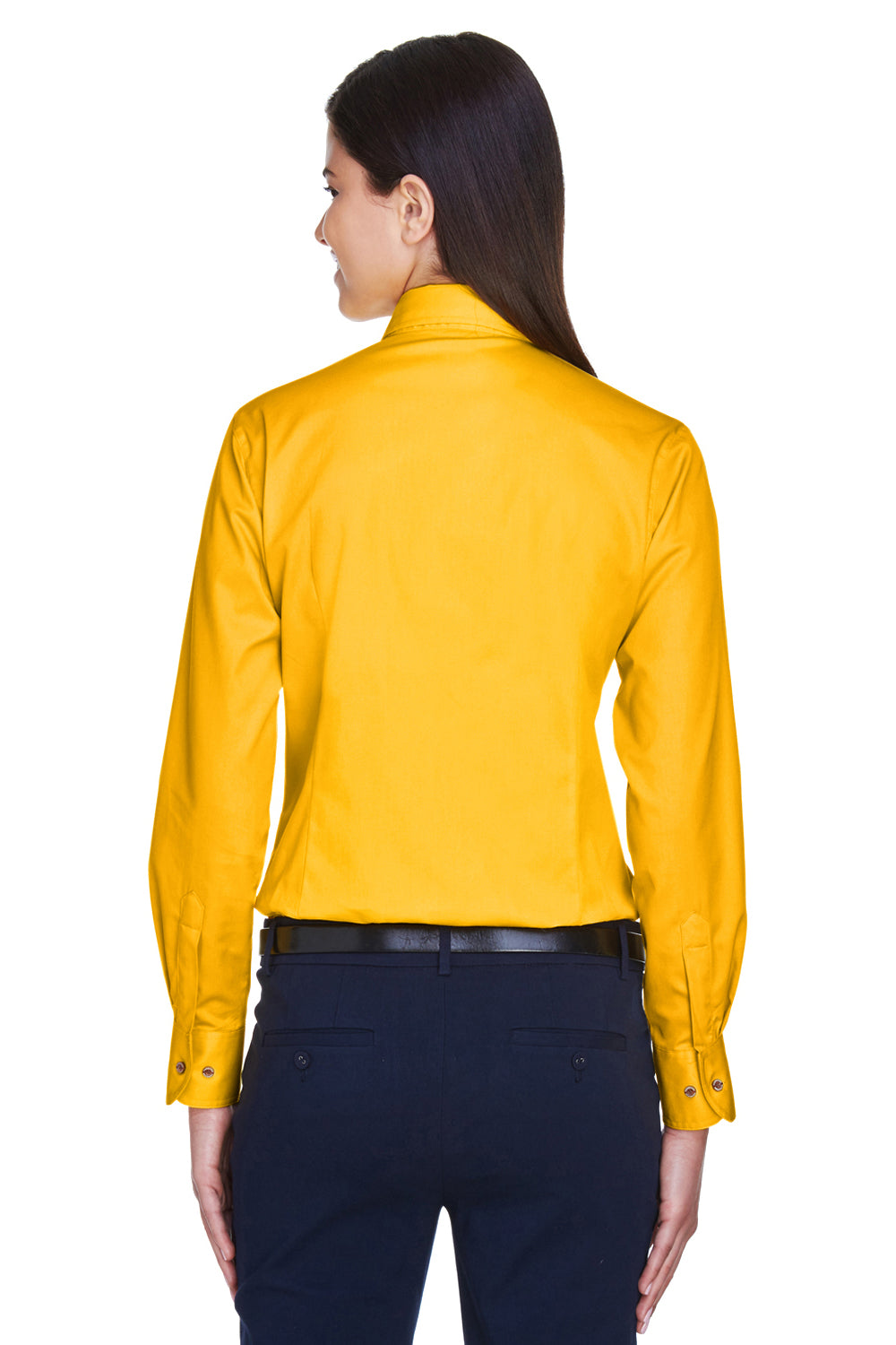 Harriton M500W Womens Wrinkle Resistant Long Sleeve Button Down Shirt Sunray Yellow Model Back