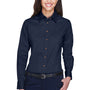 Harriton Womens Wrinkle Resistant Long Sleeve Button Down Shirt - Navy Blue