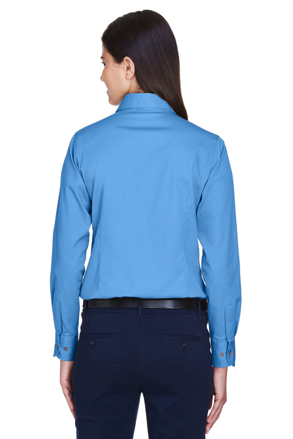 Harriton M500W Womens Wrinkle Resistant Long Sleeve Button Down Shirt Nautical Blue Model Back