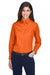 Harriton M500W Womens Wrinkle Resistant Long Sleeve Button Down Shirt Team Orange Model Front