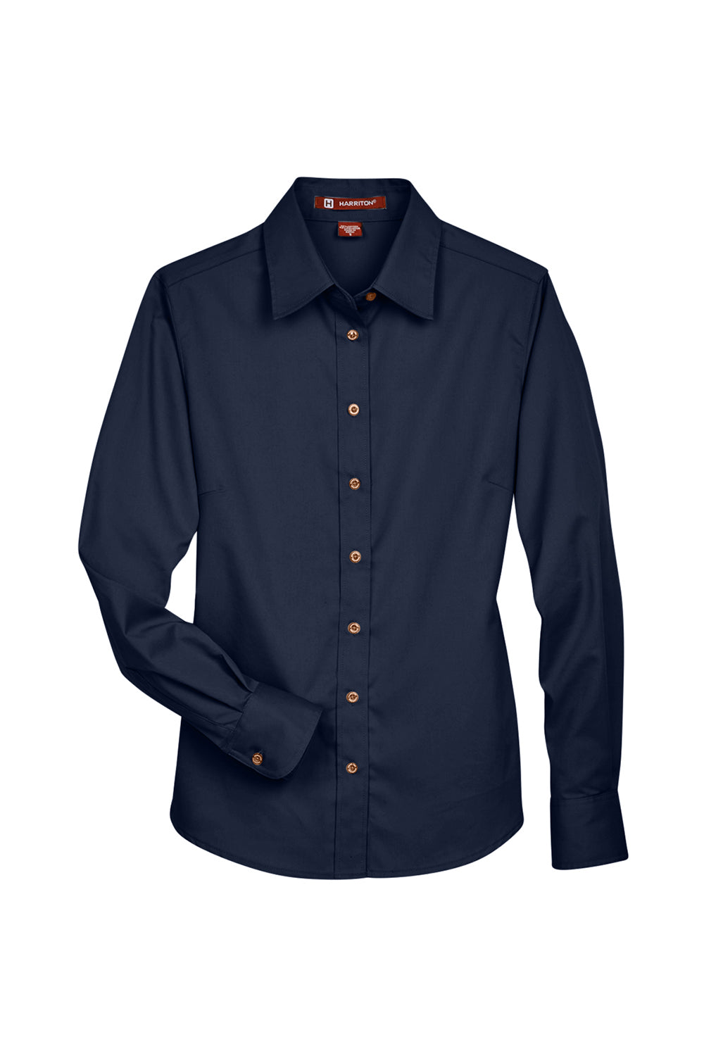 Harriton M500W Womens Wrinkle Resistant Long Sleeve Button Down Shirt Navy Blue Flat Front