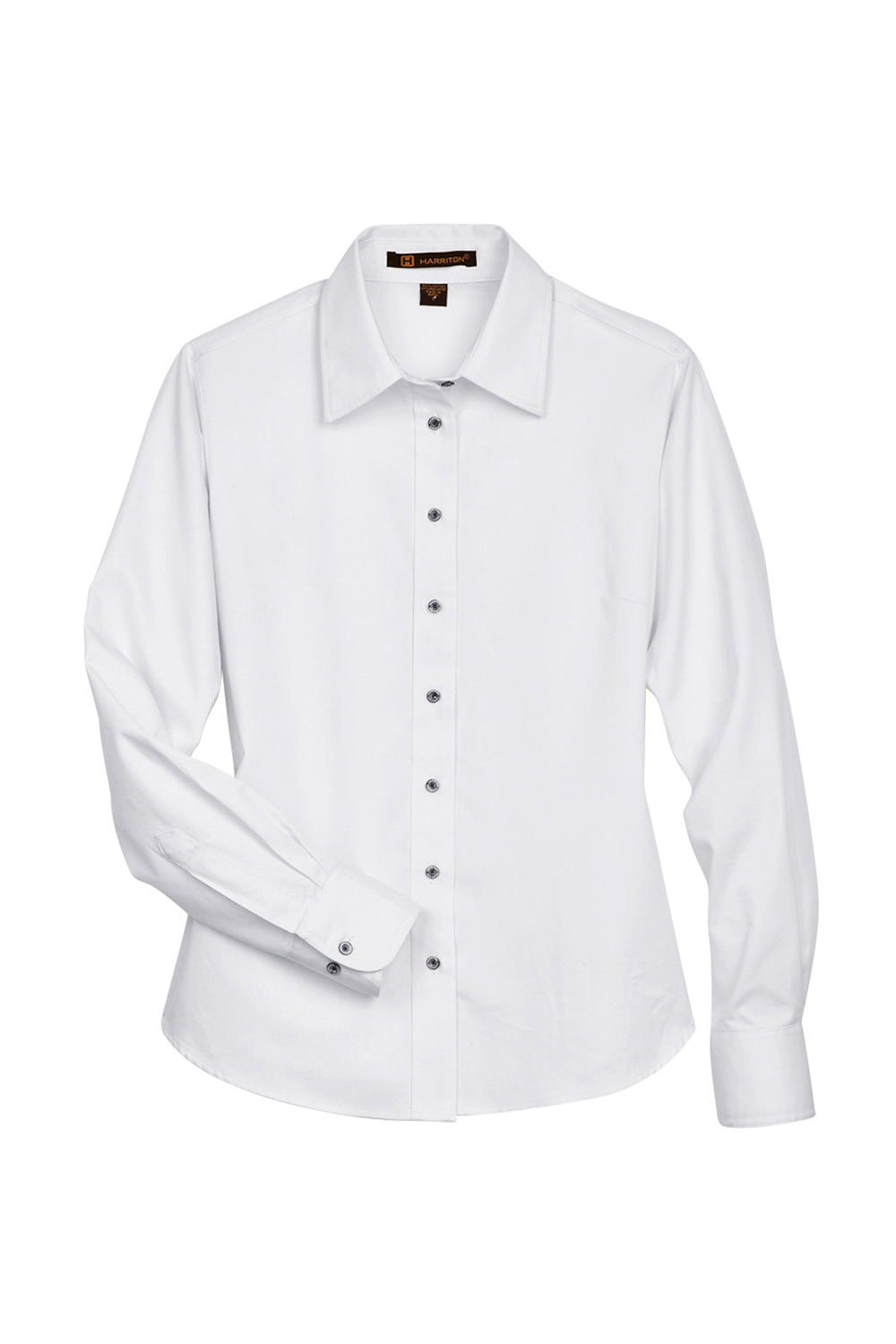 Harriton M500W Womens Wrinkle Resistant Long Sleeve Button Down Shirt White Flat Front