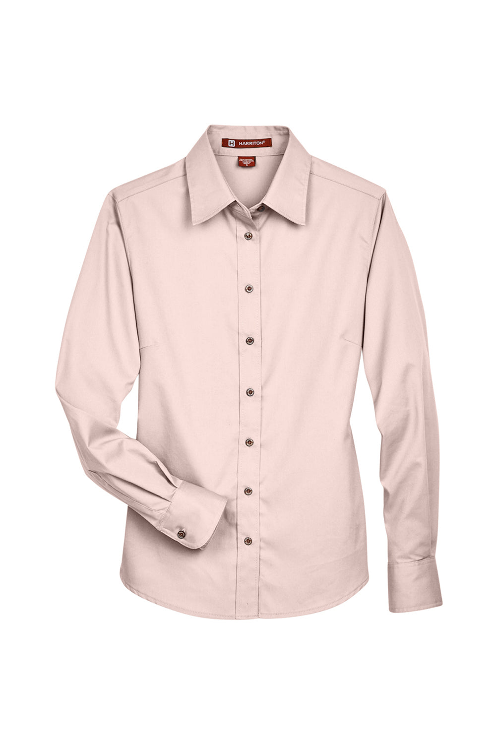 Harriton M500W Womens Wrinkle Resistant Long Sleeve Button Down Shirt Blush Pink Flat Front