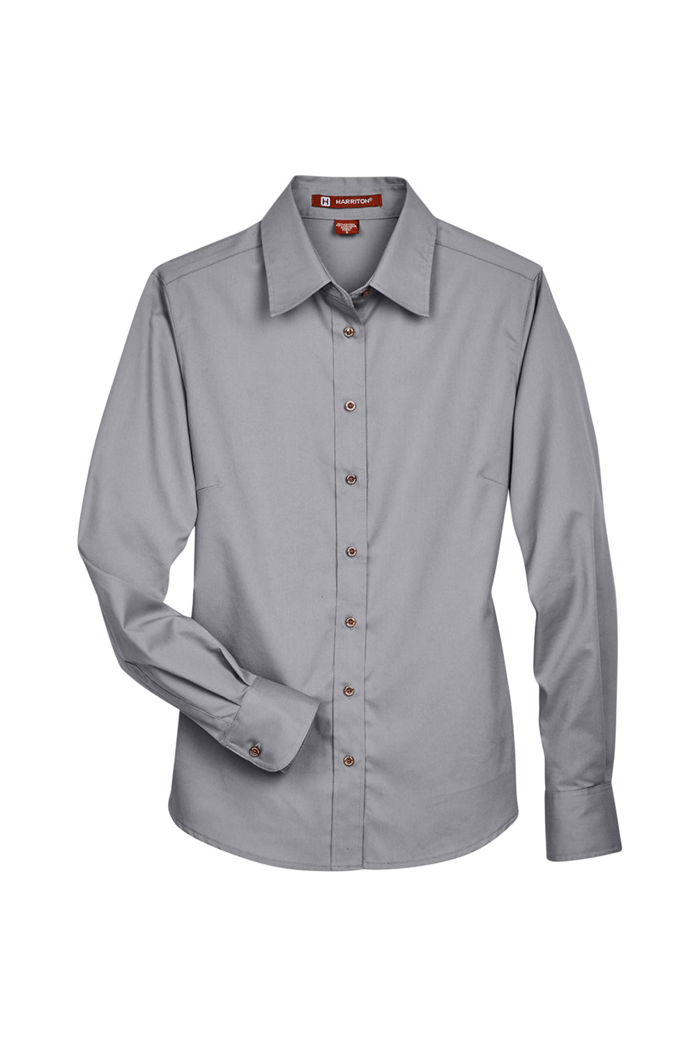 Harriton M500W Womens Wrinkle Resistant Long Sleeve Button Down Shirt Dark Grey Flat Front