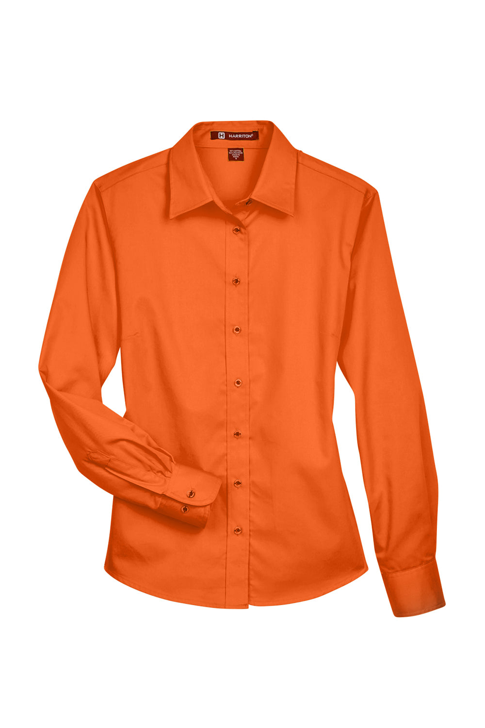 Harriton M500W Womens Wrinkle Resistant Long Sleeve Button Down Shirt Team Orange Flat Front