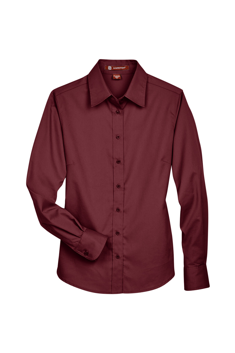 Harriton M500W Womens Wrinkle Resistant Long Sleeve Button Down Shirt Wine Flat Front