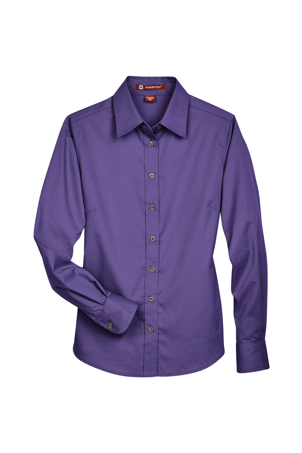 Harriton M500W Womens Wrinkle Resistant Long Sleeve Button Down Shirt Team Purple Flat Front