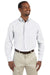 Harriton M510/M510T Mens Essential Long Sleeve Button Down Shirt w/ Pocket White Model Front