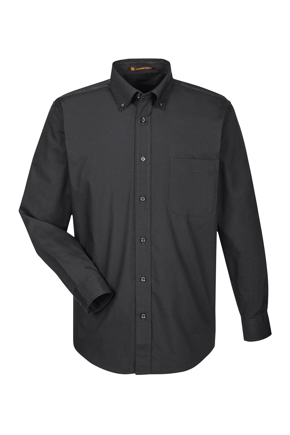 Harriton M510/M510T Mens Essential Long Sleeve Button Down Shirt w/ Pocket Black Flat Front