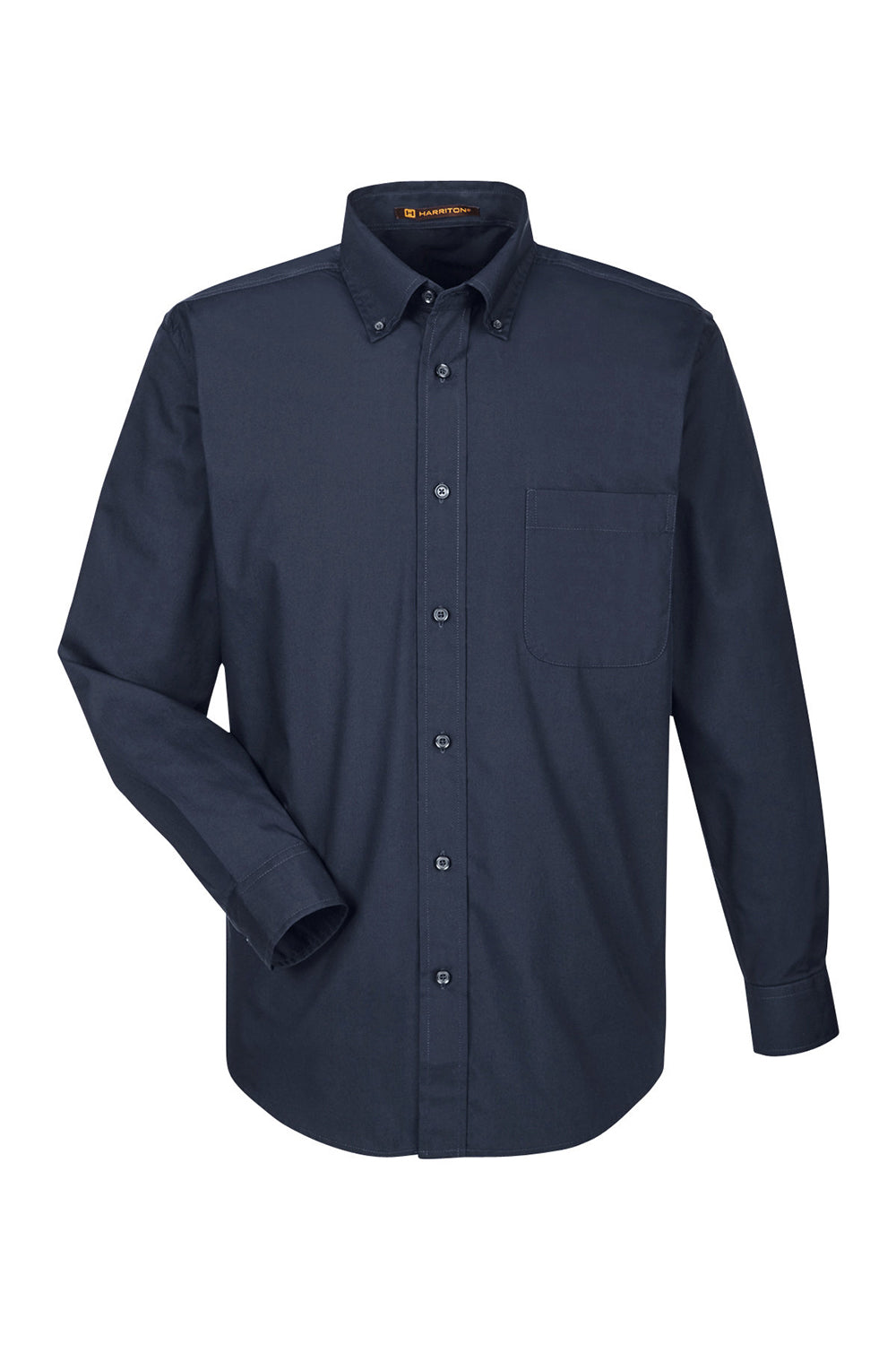 Harriton M510/M510T Mens Essential Long Sleeve Button Down Shirt w/ Pocket Navy Blue Flat Front