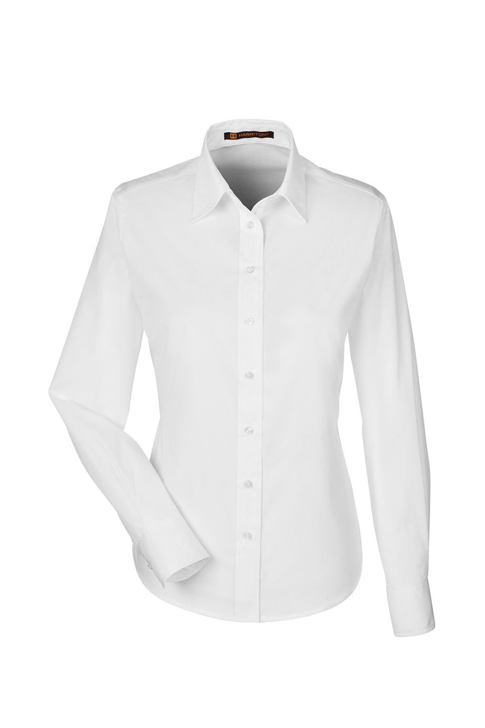 Harriton M510W Womens Essential Long Sleeve Button Down Shirt White Flat Front