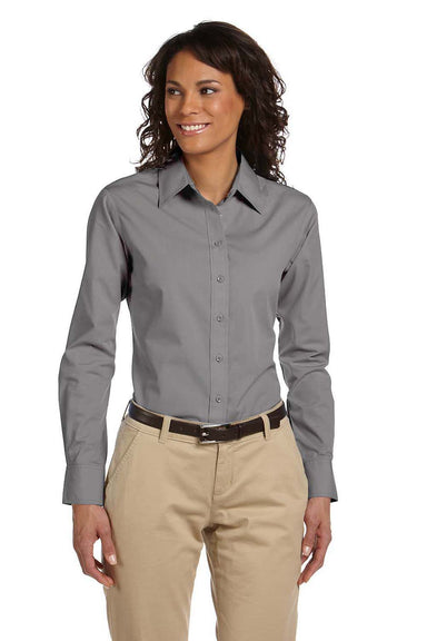 Harriton M510W Womens Essential Long Sleeve Button Down Shirt Dark Grey Model Front