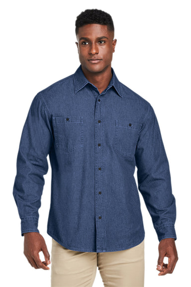 Harriton M540 Mens Button Down Denim Shirt Jacket Dark Denim Blue Model Front