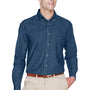 Harriton Mens Denim Long Sleeve Button Down Shirt w/ Pocket - Dark Denim